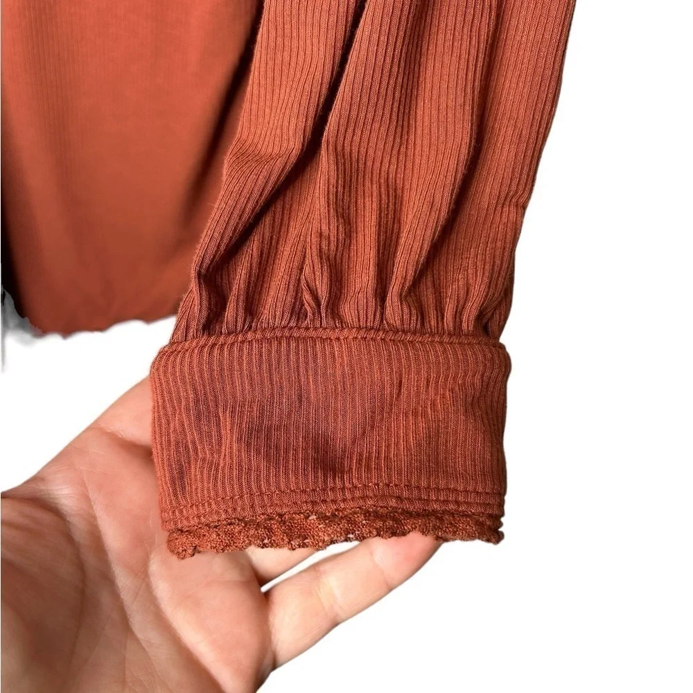 Free People Shimmy Shake Rust Orange Long Dolman Sleeve Open Back Top Medium